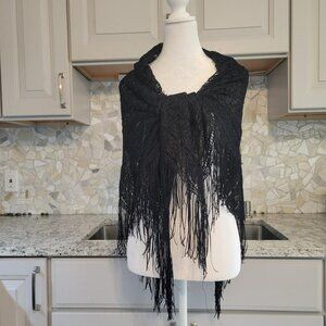 Black Fringe Shawl with sparkles 42x44, Sassy!